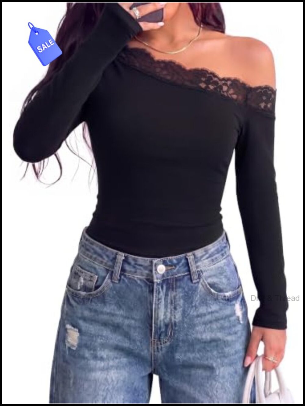 Women's Long Sleeve Lightweight Lace Knit Slim Fit Going Out Top